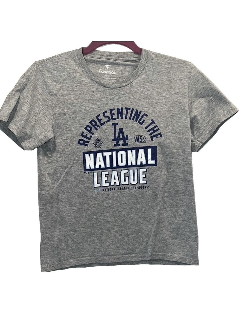 Fanatics Sports Tee Shirt, Size M Youth, PTP 16', Length 20" Lt. Gray, Dodgers
